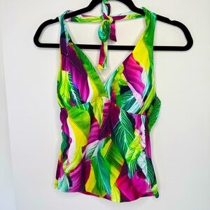 La Blanca Tropic Of The Day Halter Tankini Top Size 10 Beach Pool Purple Green